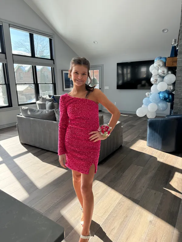 Hot pink one sleeve homecoming dress Size 0 - Image 2