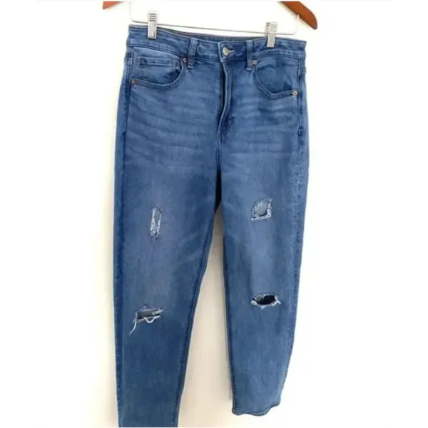 American Eagle Blue Ripped Mom Distressed Jeans Denim Stretchy Sz 6 - Image 4