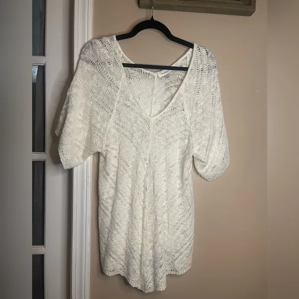 Dress Barn cream crotched lightweight v-neck top sweater woman’s Large EUC - Image 3