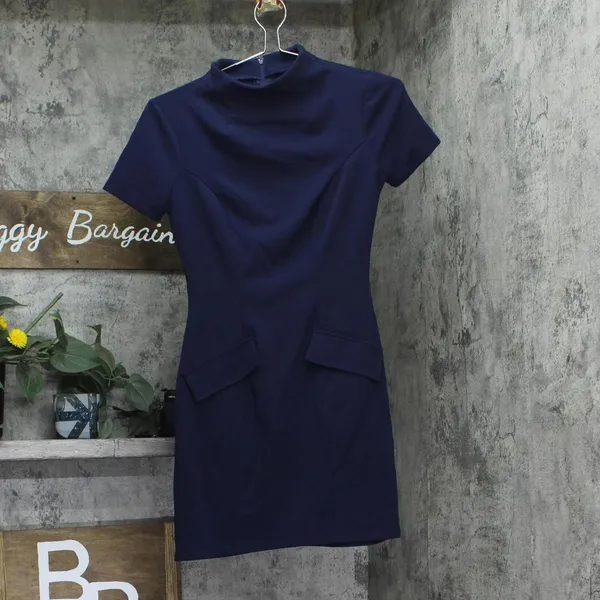 B Darlin Juniors Short Sleeve Mockneck Mini Dress 45UAP84 Navy Blue 0 - Image 2