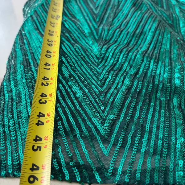 Emerald Green Sequin Geometric Chevron Maxi Dress Long Sleeve Mock Neck Gown - Image 9