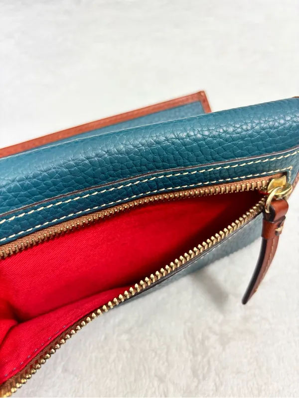 Dooney & Bourke Teal Brown Pebble Leather Tote & Matching Wallet Set - Image 5