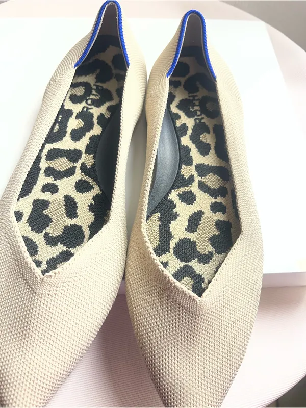 Rothy's Beige Pointed Knit Flats with Royal Blue Piping - Image 6