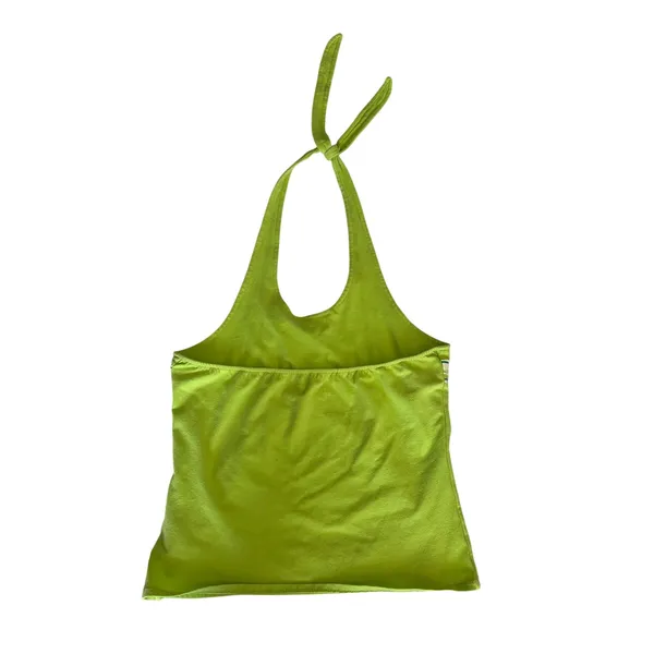 Arizona Jean Co Lime Green Halter Top Y2K Tropical Hibiscus Crop XL Open Back - Image 2