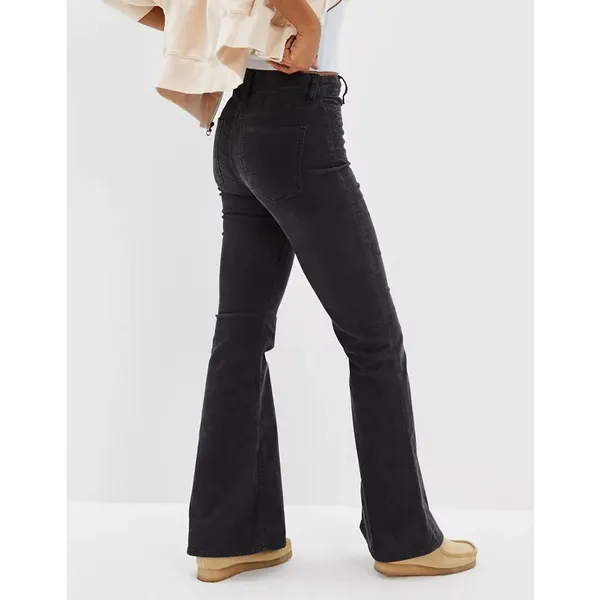 American Eagle High Rise Corduroy Black Flare Jeans Button Fly Size 4 - Image 2