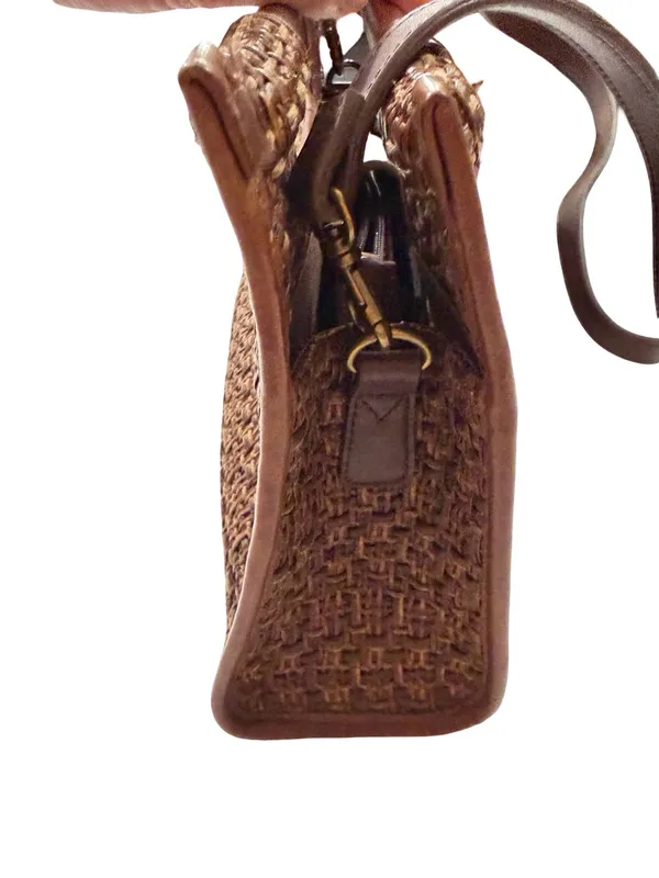 Fossil 75082 Brown Woven Raffia Tote Wood Handle Crossbody Bag One Size Women's - Image 6