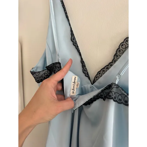 FOR LOVE & LEMONS Mariella Lace Trim Satin Maxi Dress in Blue Size XL - Image 7