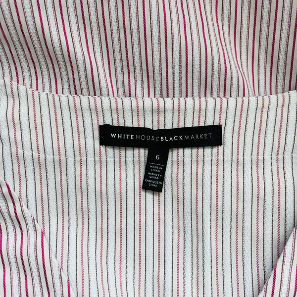 White House | Black Market White & Pink Striped Bell Sleeve V-neck Popover Top - Image 9