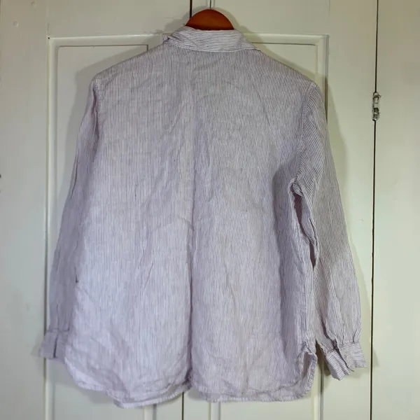 J. Jill Womens Small Linen Button Down Shirt Striped White Burgundy Long Sleeve - Image 7