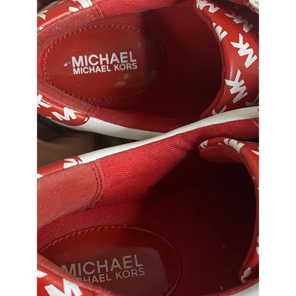 Michael Kors Womens Poppy Graphics Logo Sneaker Shoes Red/White Size 6.5 Leather - Image 6