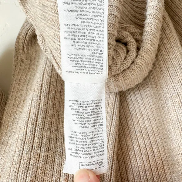 & Other Stories | Mock Neck Ribbed Knit Wool Blend Midi Dress in Oatmeal Tan‎ - Image 7