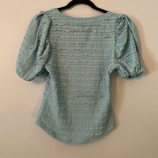 Anthropologie Blue Ruffle Puff Sleeve Blouse Bohemian Artsy Coquette Women's XS - Image 5