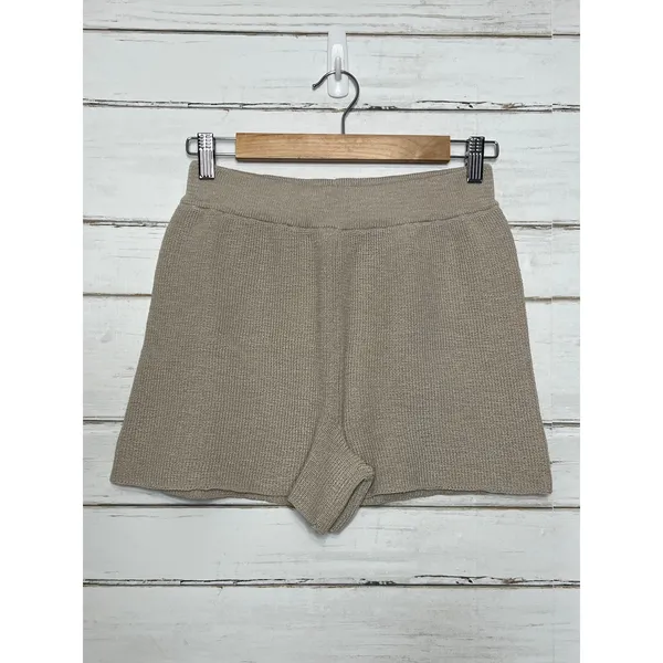 Zenana Beige Knit Lounge Matching Set Size Small Sweater Shorts Neutral Tan - Image 5