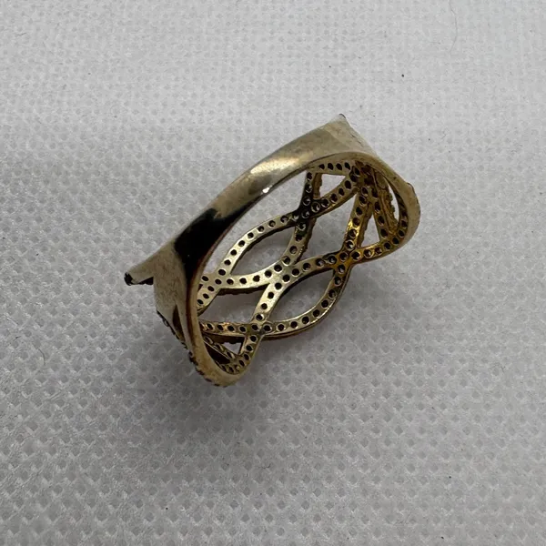 Vintage 925 Sterling Silver Gold Plated CZ Lattice Wave Statement Ring Size 9.25 - Image 8