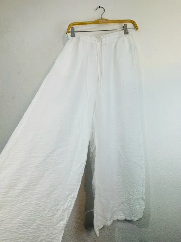 High-Rise White Wide-Leg Linen Blend Pants - Image 4