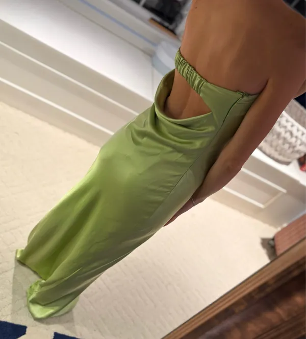 Sage Green Satin Strapless Open Back Maxi Dress XS - Image 2