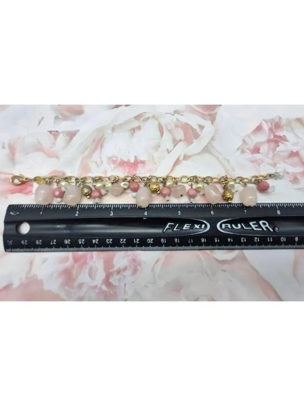 Premier Designs Dangle Charm Bead Bracelet Pink & White Accents Gold-Tone Chain - Image 11