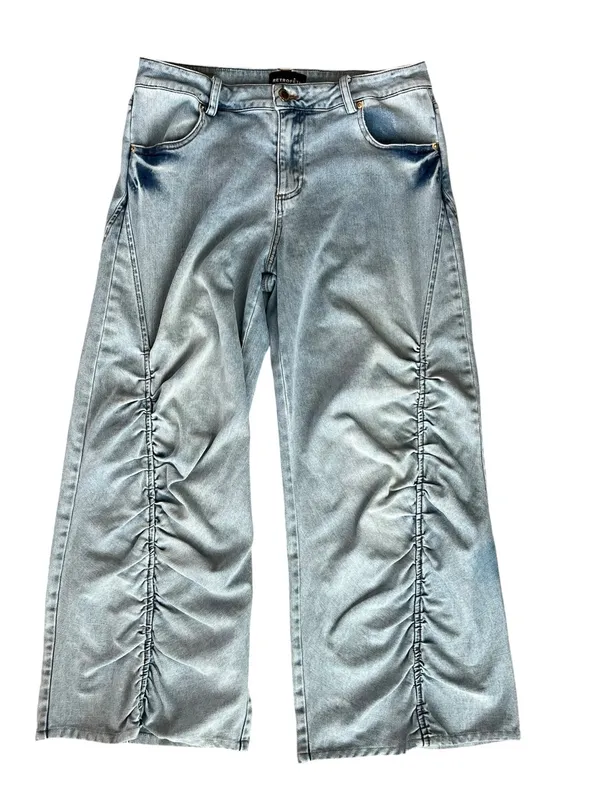 Retrofete Women’s Giselli Low Rise Ruched Wide Leg Jeans Vintage Celeste Wash 27 - Image 2