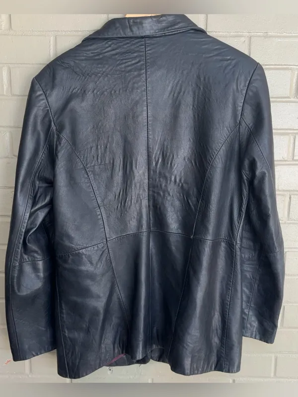 Adler Collection Lambskin Black Leather Blazer Coat Size L - Image 7