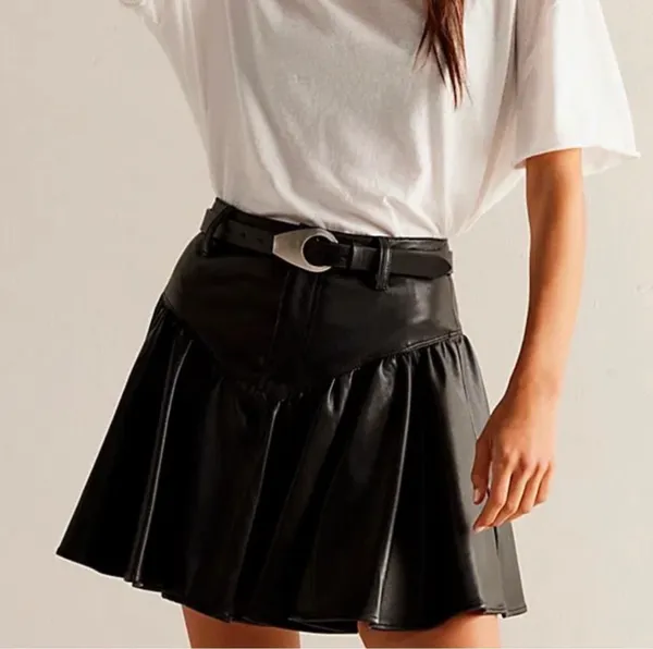 Free People We the free black faux leather pleated mini skirt - Image 2