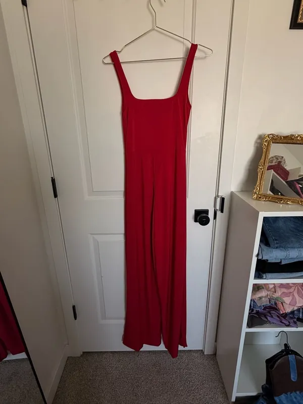 Club L London Square Neck Wide Leg Jumpsuit Ruby Red - Image 5