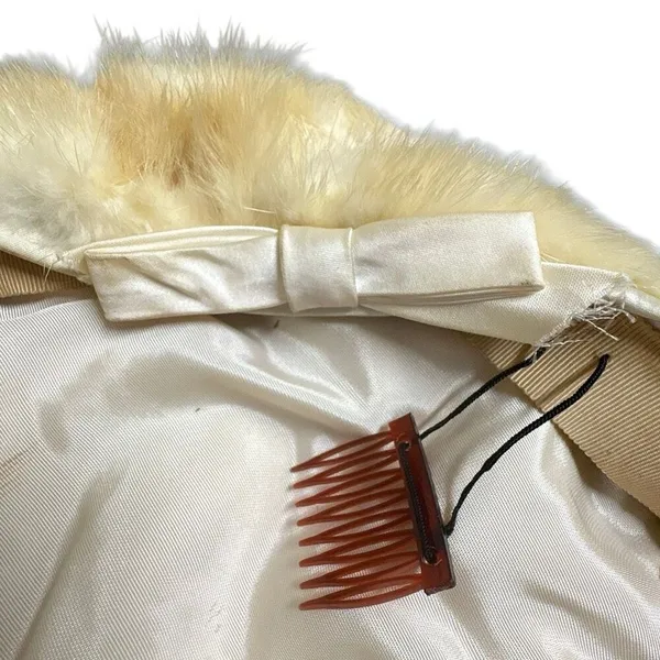 Lord &‎ Taylor Vtg Cream Fur Beret Hat w/Bow and Comb Ski Apres Winter Mod Chic - Image 6