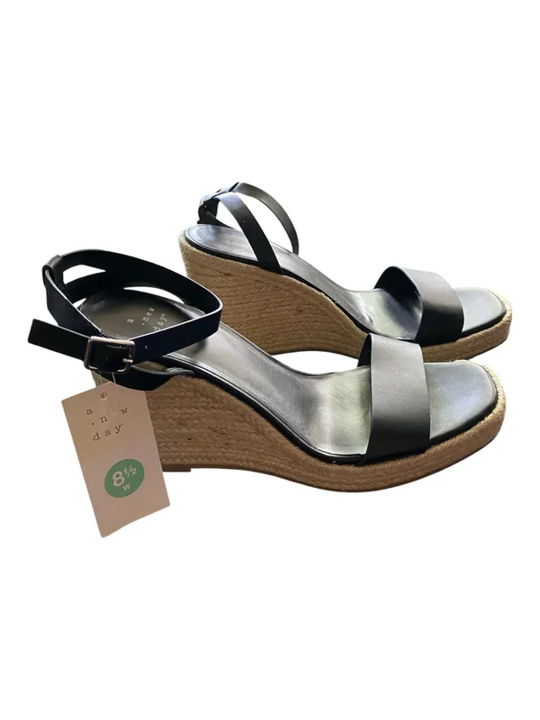 A New Day Black Espadrille Wedge Sandals 8.5W Wide Width Coastal Ankle Strap - Image 6