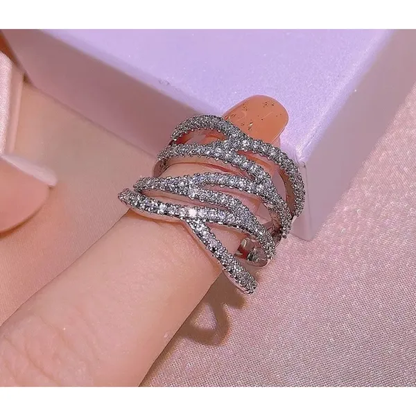 Iced‎ Multi Layer Simulated Diamond Adjustable Ring | 925 Sterling Silver - Image 3