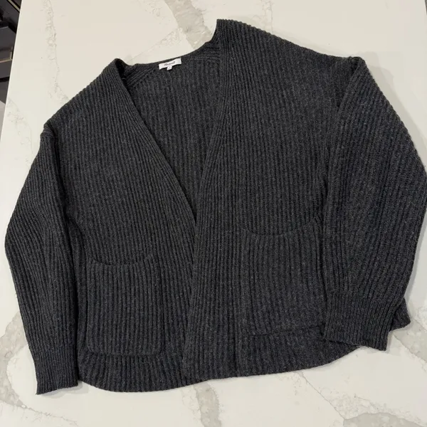 Madewell Redford Merino Wool Blend Chunky Cardigan Sweater Womens Large Charcoal - Image 4