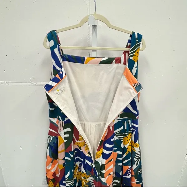 Boden Aubrey Cotton Midi Dress‎ Pockets Ivory Floral Leaf W0719 Sz 14 - Image 11
