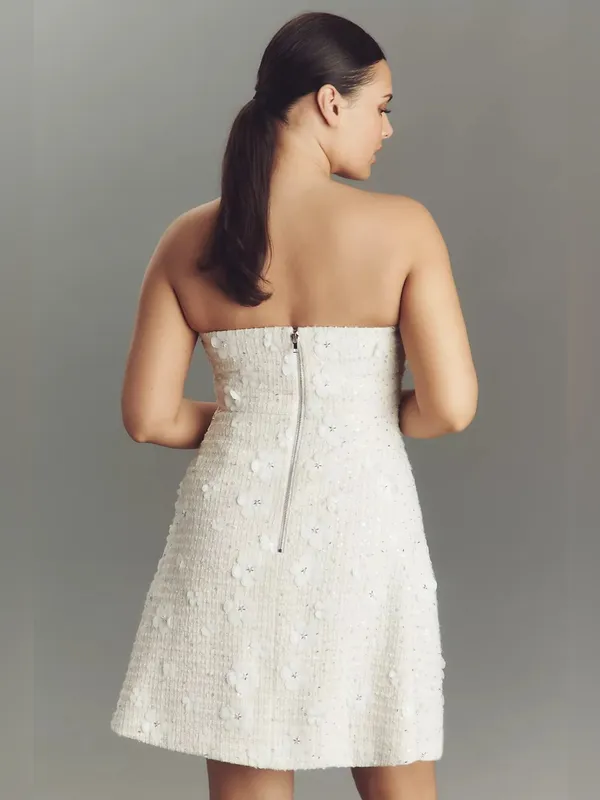 Free People Anthropologie Sundream Strapless Tweed Floral Mini Dress - Image 6