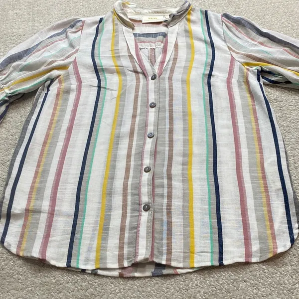 Anthropologie Striped Button Down Shirt - Multicolor Size 8 100% Cotton - Image 2