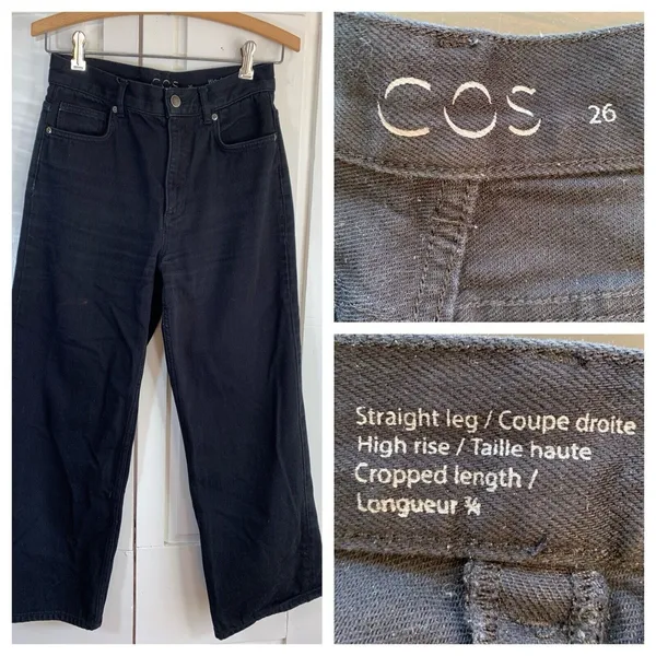 COS Black Jeans Women's 26 Wide Crop‎ 3/4 High Rise Straight Minimal Capsule - Image 2