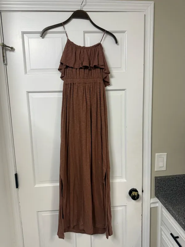 Express Chocolate-Brown Sleeveless Ruffle Maxi Dress - Image 4
