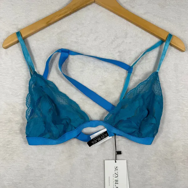 Suzy Black NYC Patina Blue Lace Strappy Back Bralette‎ FW21B348 Large New - Image 4