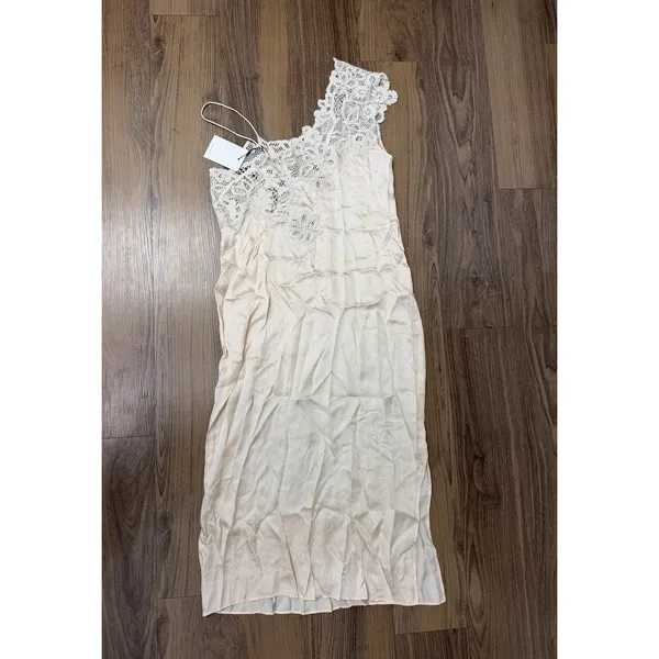 Zara ZW Collection Asymmetrical Satin Lace Dress One Shoulder Ethereal Budoir - Image 3