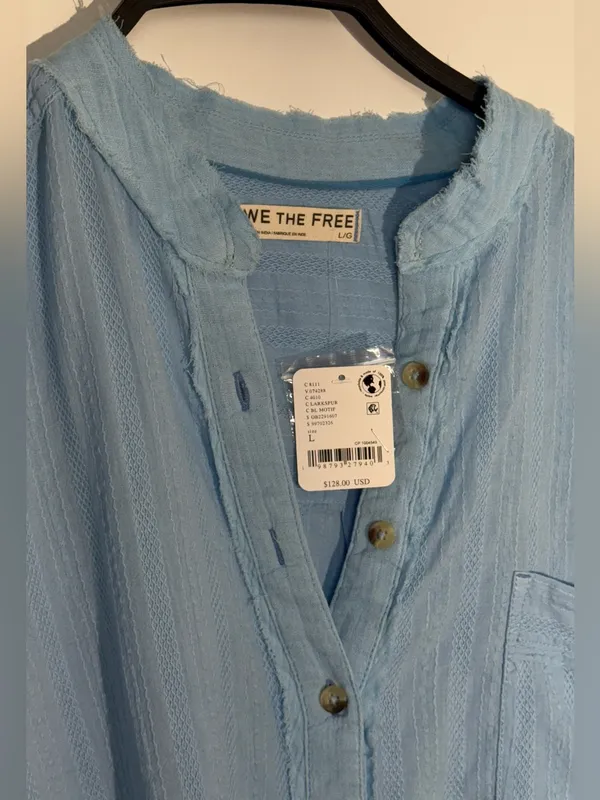 NWT We The Free Light Blue Striped Button-Up Shirt - Image 11