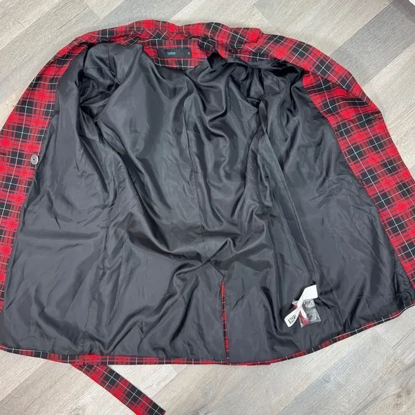 BeFree Tartan Plaid Double Breasted Tie Waist Trench‎ Overcoat Red XS - Image 10