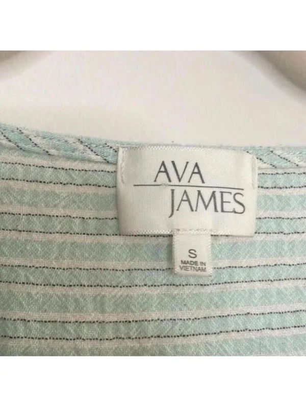Ava James Mint and Grey Striped Cap Sleeve Babydoll Blouse Top Career Office - Image 5