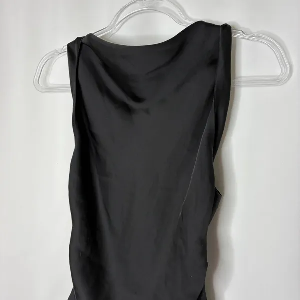 ZARA Black Satin Ruched High Neck Sleeveless Blouse 100% Polyester Womens Small - Image 2