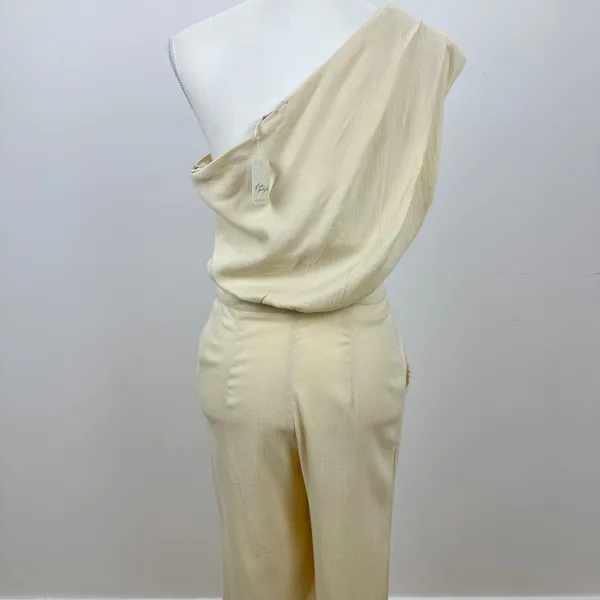 Free People Avery One Shoulder Jumpsuit Wide Leg Pockets Cream Ivory US 4 NWT - Image 10