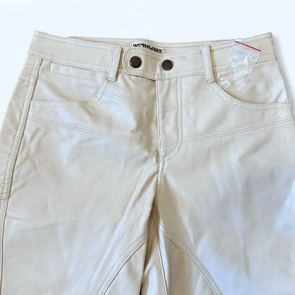 #79 NWOT Free People Rebel Vegan Leather Pants in Sugar Cookie Cream - Image 4