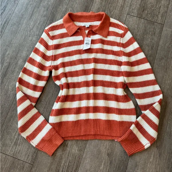 AMERICAN EAGLE Striped Orange and Cream Sweater - Image 3