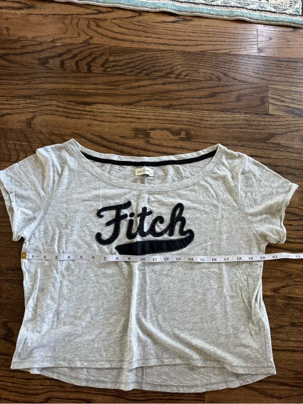 Abercrombie and Fitch Large Cropped Short Sleeve Shirt Navy Logo Grey Oversized - Image 5