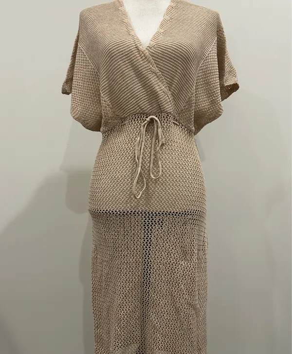 Beach Cover Up Dress Tan Size L - Image 2