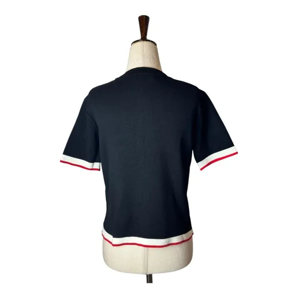 Zara Sweater Women Small Black Knit Crew‎ Neck Striped Trim Top Nautical Preppy - Image 3
