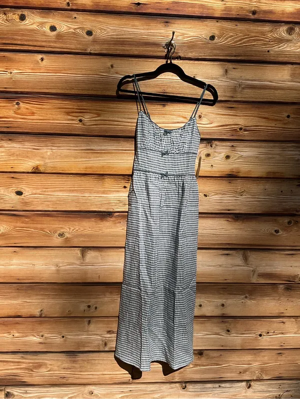 Few Moda Kourt Darya Size XS Blue Linen Smocked Midi Dress - Image 6