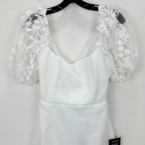 Lulus Charming Potential White Organza Backless Puff Sleeve Mini Dress M NWT - Image 6