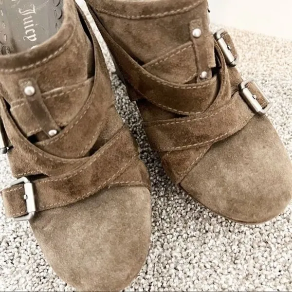 Juicy Couture‎ Collette Mules Size 8 Brown Suede Wood Platform Y2K Bratz Glam - Image 6