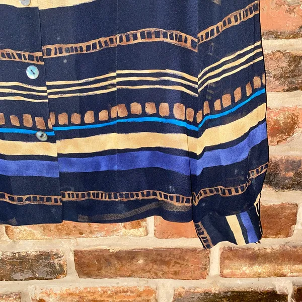 Dana Buchman Blue Brown Striped Silk Striped Button Down Shirt Women's Size 12P - Image 3